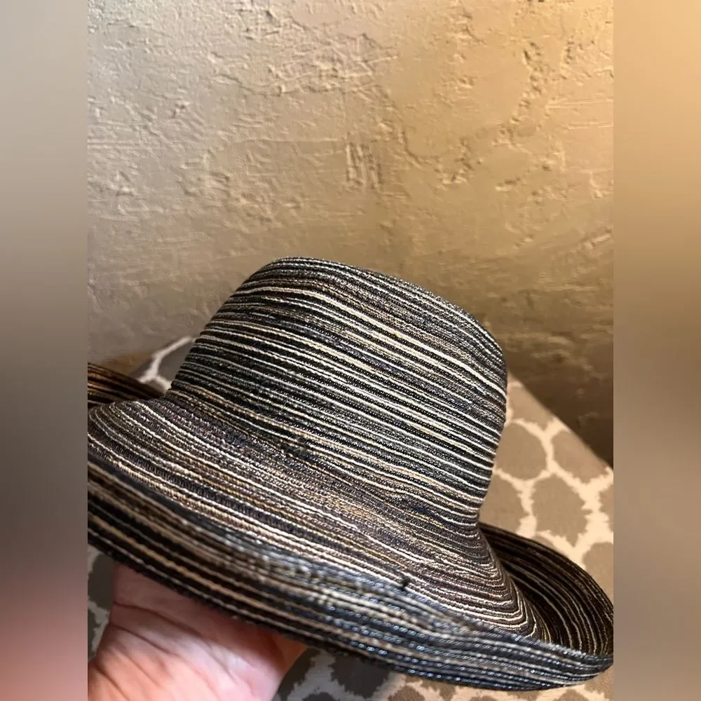 Kooringal Striped Black Brown Taupe Women's Hat made in Australia sized 58cm